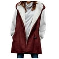 thumbnail image 2 of qolati Winter Coats Vest for Women 2023 Warm Sherpa Fleece Lined Sleeveless Distressed Jackets Hooded Parka Faux Suede Pea Coat Vest Outerwear, 2 of 5