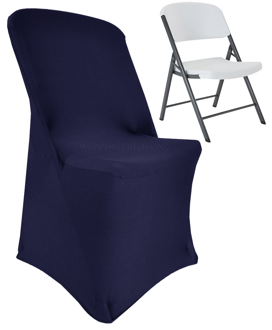 Wedding Linens Inc Lifetime Spandex Stretch Fitted Folding Chair Covers Wedding Party Decoration Chair Cover Navy Blue
