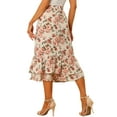 thumbnail image 4 of INSPIRE CHIC Women's Chiffon Skirts Elastic Waist Ruffle Tiered Floral Flowy Midi Skirts XS Beige Pink-Floral, 4 of 7