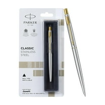 Parker Classic Stainless Steel Gold Trim Ball Pen | Blue Ink | Ballpoint Pen for Smooth Writing | Elegant Design and Great for Gifting or Celebrations