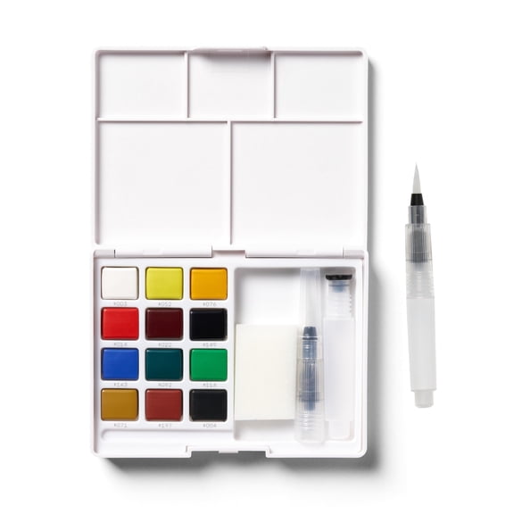 Sakura Koi Pocket Field Sketch Kit - Watercolor Sets for Painting On the Go - 12 Colors - 1 Water Brush - 1 Sponge - 1 Palette