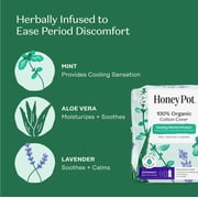 Honey Pot 100% Organic Cotton Cover Cooling Herbal Infusion Overnight Pads, 12 Count