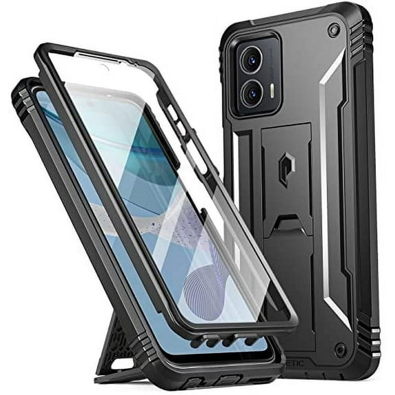 Poetic Revolution Case for Motorola Moto G 5G , Heavy Duty Full Body Cover with Kickstand, Black
