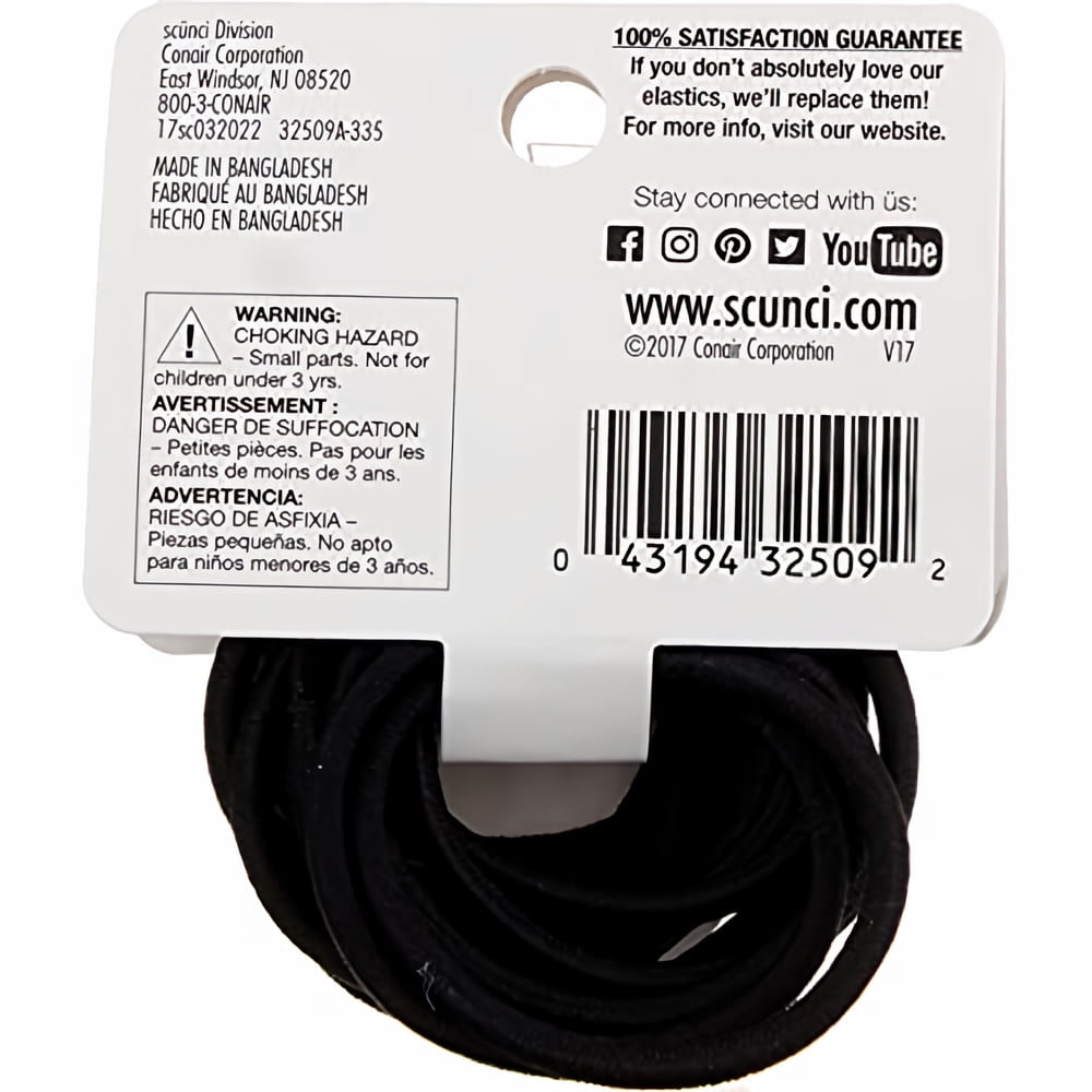 Scunci Black Fine Hair Elastics (Pack of 18)