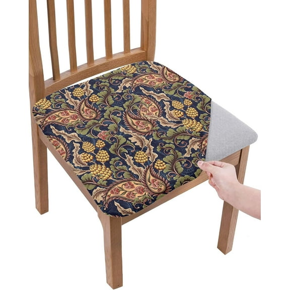 Dining Room Chair Seat Covers, Retro Paisley Flower Print Medieval European Victorian Royal Pattern Removable Stretch Chair Seat Cushion Slipcovers Protector for Holiday Party, Set of 4