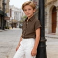 thumbnail image 4 of KyCheLot Boys and Girls Button Shirts Lapel Neck Solid Color Rolled Short Sleeve Shirts Kids Casual Summer Blouses, 4 of 9