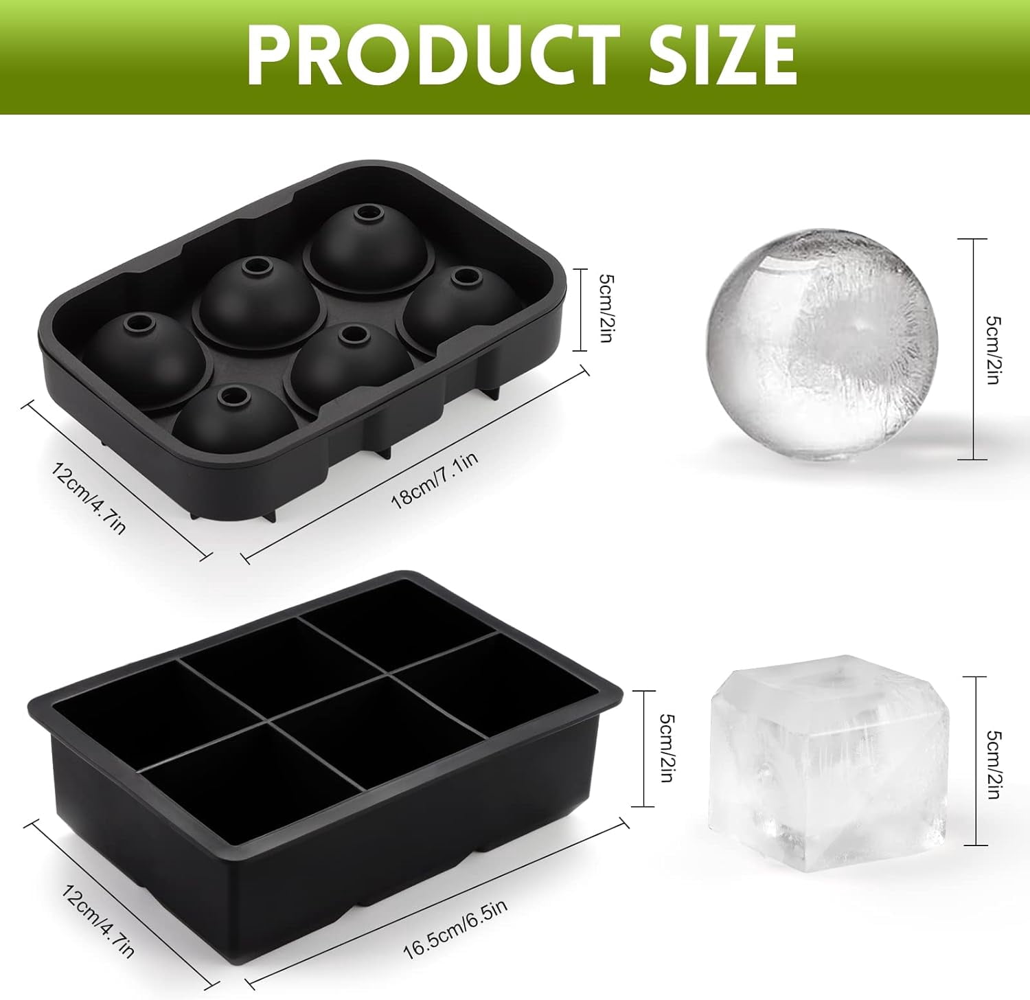 Ice Cube Moulds & Trays Set,Silicone Sphere Giant Ice Ball Maker with Lid, Large Square Ice Cube Tray for Freezer, Prefect for Whiskey, Cocktails,Gin & Drinks Ice Cool,Reusable & BPA Free