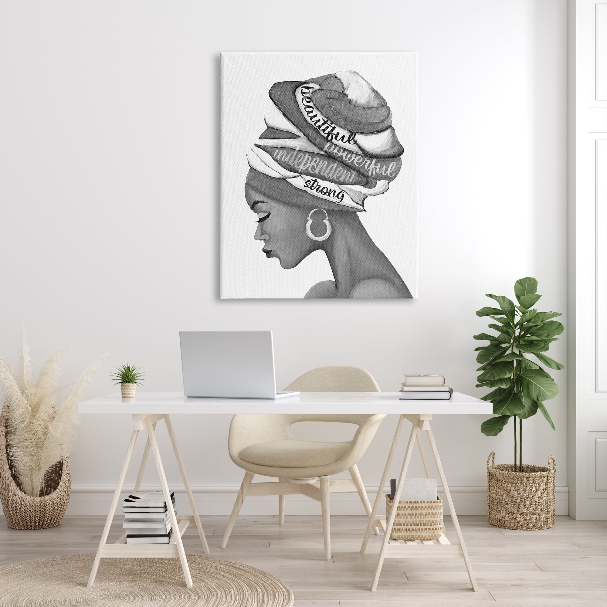 Stupell Indtries Beautiful Powerful Independent Phrases Woman with Headwrap,36 x 48,Design by Gina Ritter