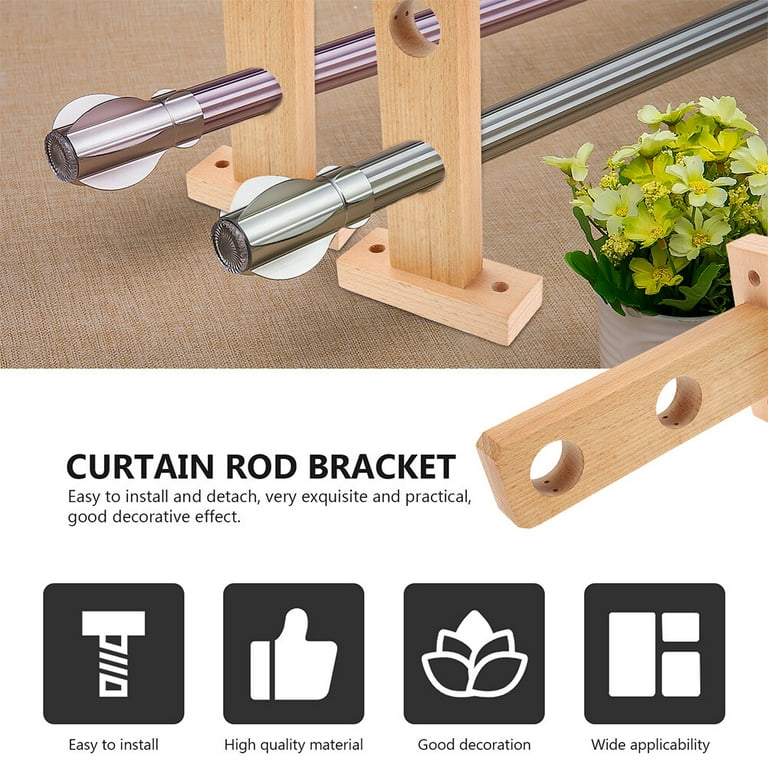 2pcs Wooden Curtain Rod Brackets Heavy Duty Curtain Rod Holders Wood  Curtain Rod Hooks