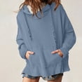 thumbnail image 2 of UAMVSH Oversized Hoodies for Women Casual Long Sleeve Knitted hooded sweatshirts with pockets Drawstring Side Slit Pullover tops(X-Large,Blue), 2 of 7