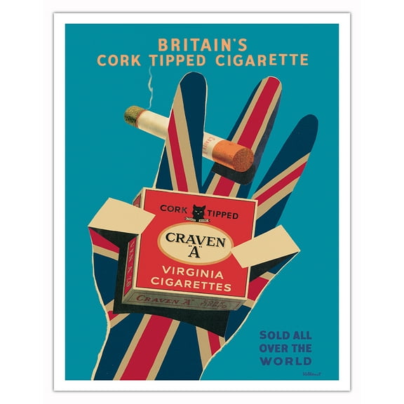Craven “A” Virginia Cork Tipped Cigarettes - Vintage Advertising Poster by Bernard Villemot c.1951 - Fine Art Matte Paper Print (Unframed) 11x14in