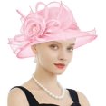thumbnail image 1 of RZTA Sombrero de vestir de iglesia Kentucky Derby para mujer, ala ancha, flor de hoja, sombrero de despedida de soltera, 1 of 1