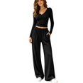 thumbnail image 2 of DYTTDG Women’s 2‑Piece Outfit Set, V‑Neck Long Sleeve Crop Top & Drawstring Elastic Waist Wide Leg Pants with Side Pockets, Solid‑Color Casual Loungewear Suit for Fall Winter Daily, 2 of 8