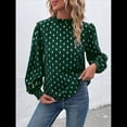 thumbnail image 4 of Camisa Informal Holgada de Larga con Estampado en Caliente para Mujer, Cuello Redondo Plisado Verde XL, 4 of 10