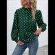 thumbnail image 4 of Camisa Informal Holgada de Larga con Estampado en Caliente para Mujer, Cuello Redondo Plisado Verde M, 4 of 10