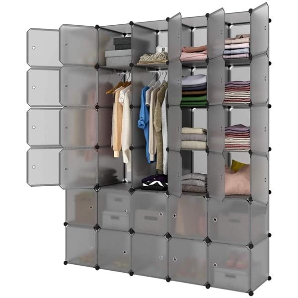 Fithood Modular Closet Organizer Plastic 30 Cube Wardrobe