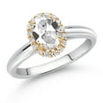 thumbnail image 2 of Gem Stone King 925 Sterling Silver and 10k Yellow Gold White Created Sapphire and Lab Grown Diamond Halo Engagement Ring for Women (1.13 Cttw, Gemstone September Birthstone, Oval 7X5MM, Size 8), 2 of 4