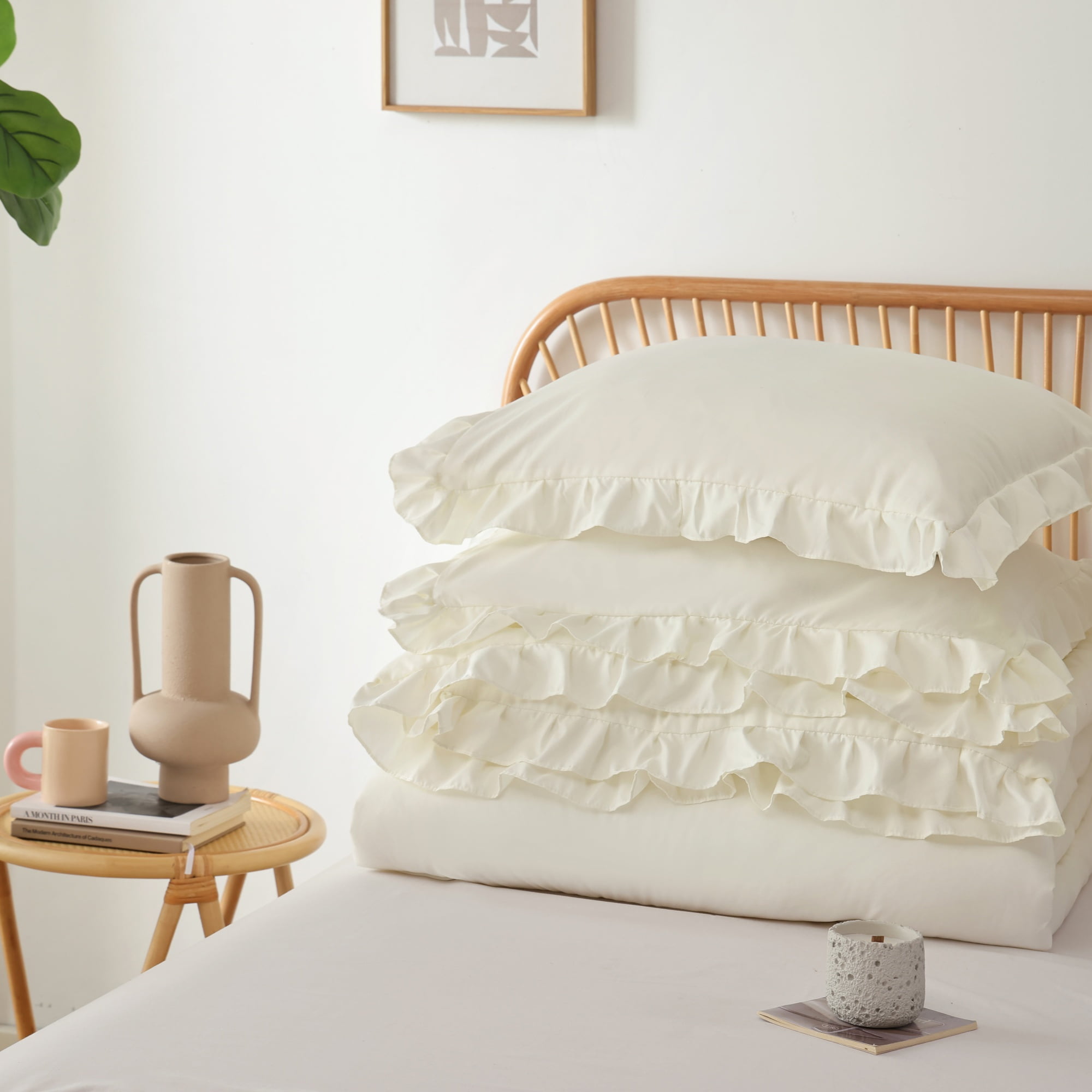 SPRINDAY Queen Comforter Set For Adult, 3 Piece Ruffle Oatmeal Comforter Sets All Season
