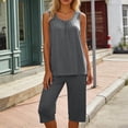 thumbnail image 2 of Feancey Plus Size Women's Capri Pajama Set Sleeveless Ruched Tank Top Elastic Waist 2 Piece Loungewear Solid Color Casual Pj Sets Gray 5XL, 2 of 8