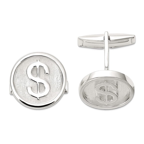 925 Sterling Silver Polished Round Dollar Sign Cuff Links 17x17mm Wide Cuff Link for Men