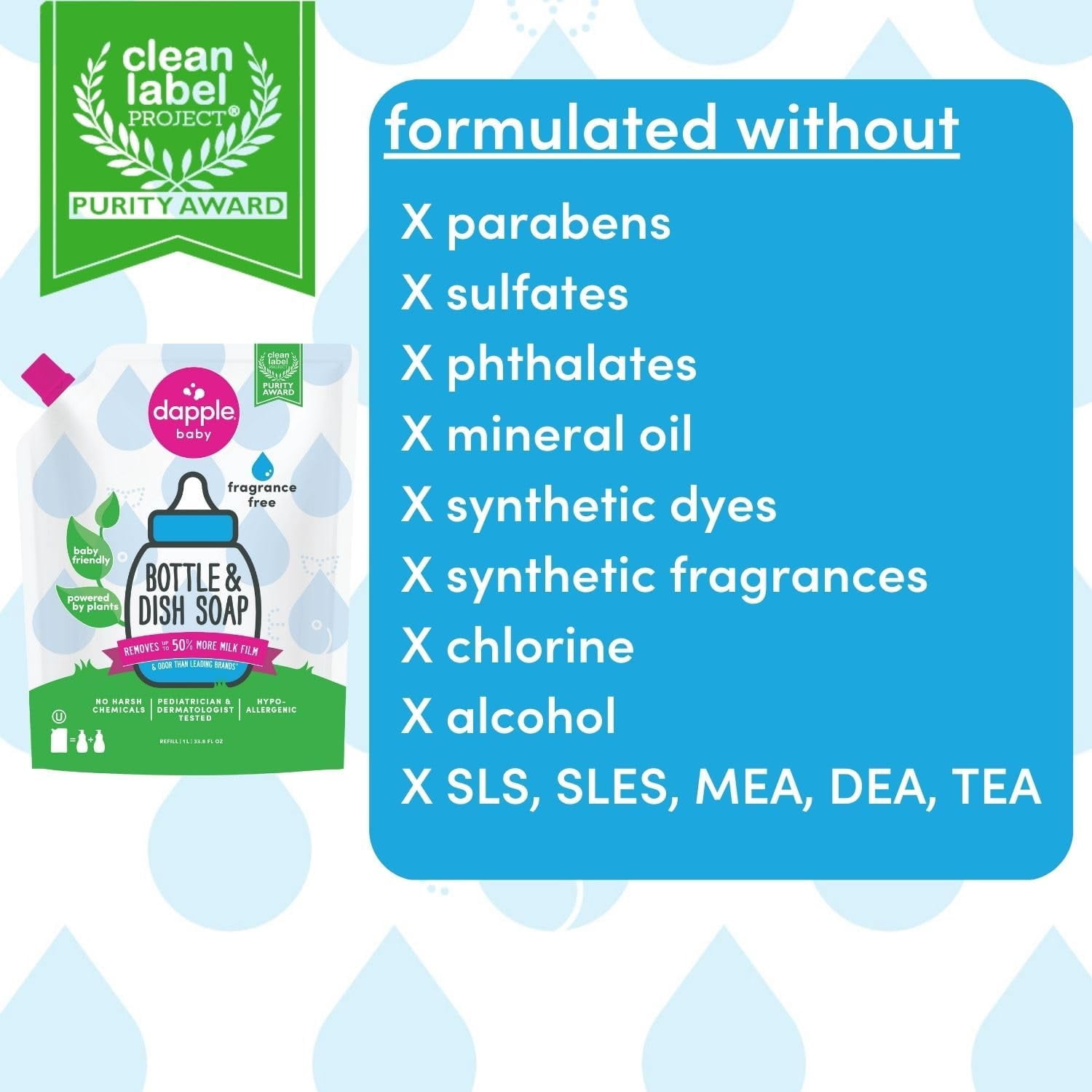 Baby Bottle Soap, Hypoallergenic Dish Soap for Baby Bottles, Powered by Plants, Fragrance Free, 34 Fl Oz (Pack of 2)