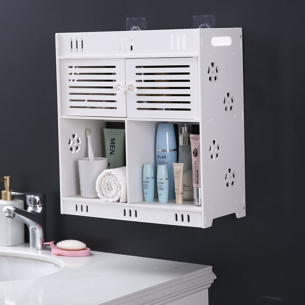 Non-Perforated PVC Bathroom Wash Cabinet W/Three Layer&Two Doors Durable Cabinet 