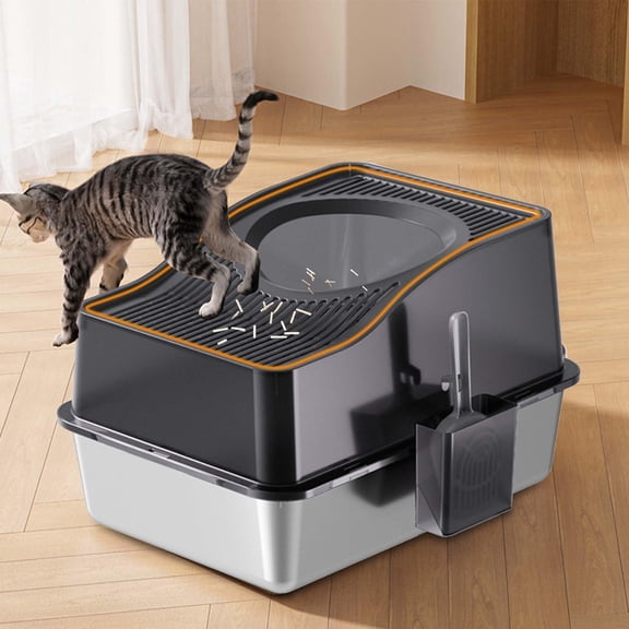 Yeshouse Stainless Steel Litter Box with Lid, Extra Large Enclosed Cat Litter Box for Big Cats, Anti-Leakage Metal Kitty Box with High Sided Enclosure Scoop Pedal & Non-Slip Mat Easy to Clean