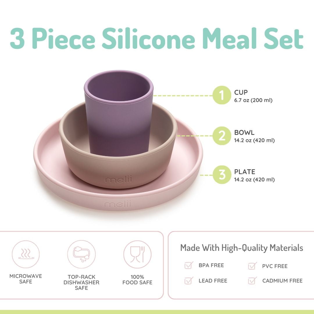 100% Silicone Feeding Meal Set, Plate, Bowl, Cup – Dishwasher & Microwave Safe. 6 months 6m+