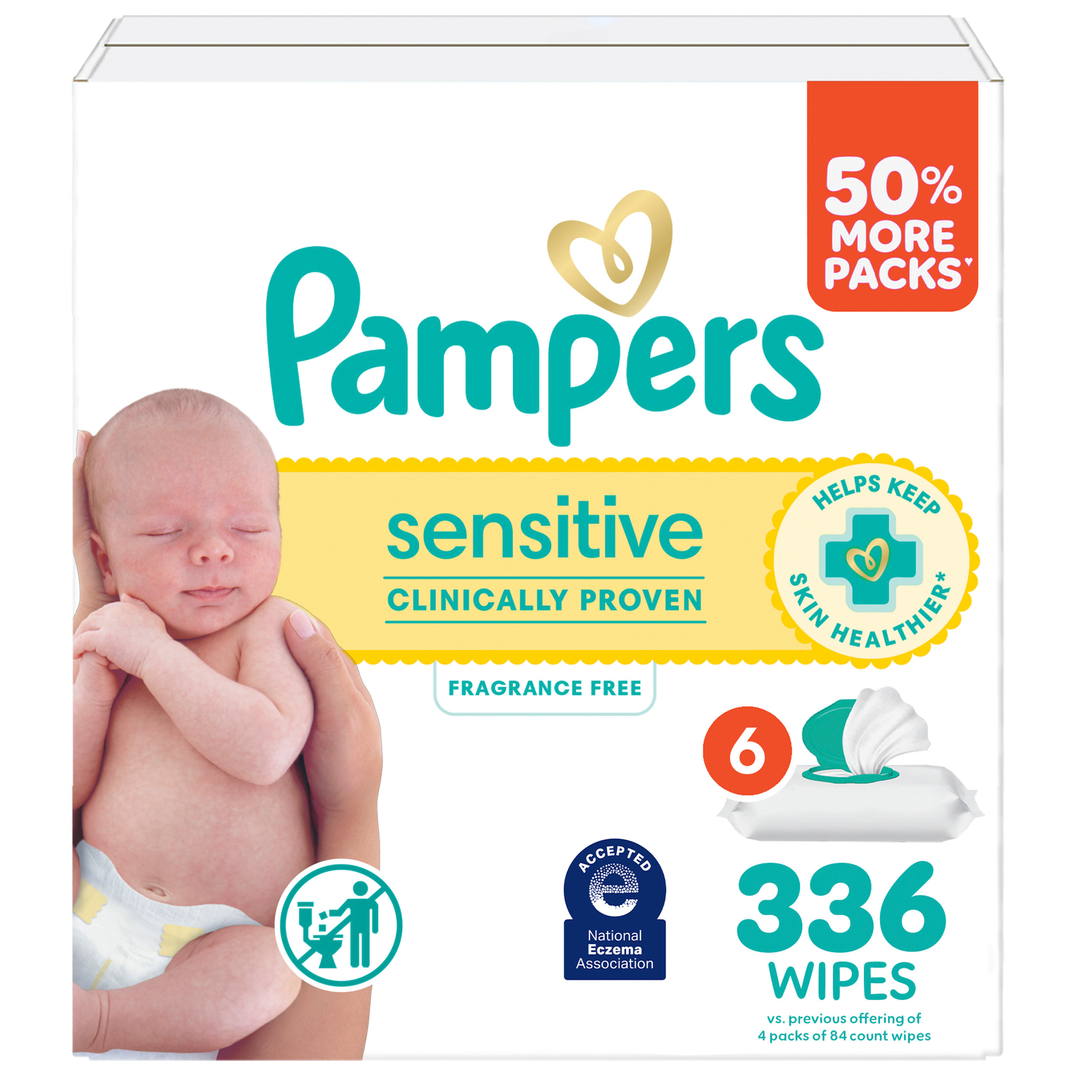 Pampers Sensitive Baby Wipes Unscented, 6-Pack, 336 Count