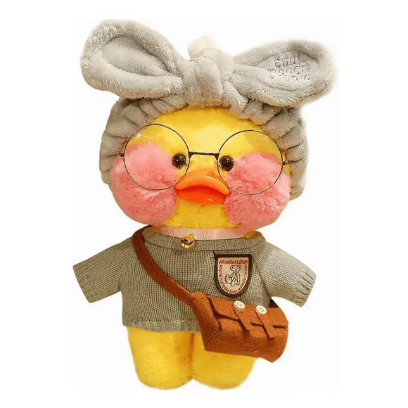 Patito De Peluche Lalafanfan Con Complementos De Vestir Gris