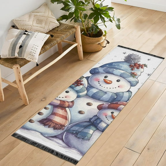 Christmas Snowmans Runner Rug Machine Washable Area Rugs Carpet Non Slip Entryway Mat for Bedroom Entryway Front Door