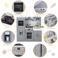 thumbnail image 3 of Wooden Play Kitchen for Kids with Cookware Playset, Lights & Sounds, 20 Accessories and Ice Maker, Microwave, Oven, Range Hood, Sink, Gift for Ages 3+(Gray), 3 of 6