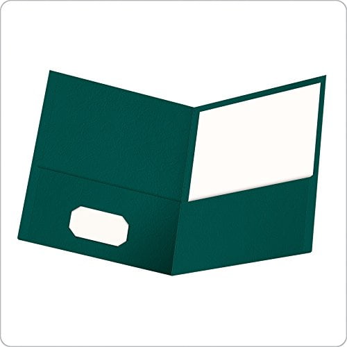 Twin-Pocket Folder, Embossed Leather Grain Paper, Teal, 25/box