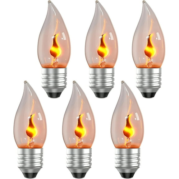 HIBIBUD 6 Pack E27 Led Flame Light Bulbs,Flickering Light Bulbs,Candelabra Candle Fire Light Bulb for Home Party Patio Indoor Outdoor Halloween Decorations Led Candelabra Bulbs