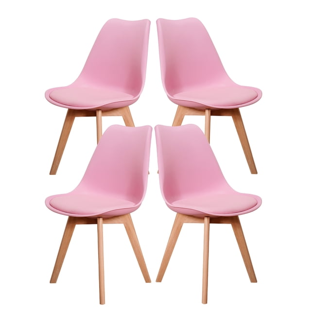 Sillas Tulip Tipo Eames Modernas Minimalistas Estructura de las Sillas en Madera con Asiento Acolchado Set de 4 Piezas Mirel Tulip Rosas Mirel Tulip