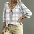 thumbnail image 4 of Womens 3/4 Length Sleeve Tunic Tops Loose Fit Tunic Tops Shirt Boho Floral Vacation Clothes Ruffle Trim Casual Loose Flowy Dressy Shirts, 4 of 5