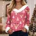 thumbnail image 2 of felwors Women's Christmas Graphic Print Sweatshirt - Faux Fur Trim V-Neck Long Sleeve Holiday Pullover Sweater Pink, XL, 2 of 4