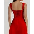 thumbnail image 6 of Women's Scalloped V-Neck Midi Dress with Back Lace-Up ninety five percent cotton and five percent polyester fabric, 6 of 6