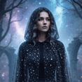 thumbnail image 6 of Jiibva Sheer Mesh Witch Cloak Celestial Star Moon Hooded Cape Black 150cm, 6 of 7