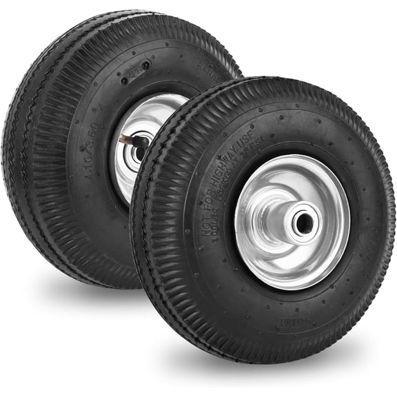 10 Inch Pneumatic Wheel 4.10/3.50-4 Tire, 10" Pneumatic Wheels with 5/8" Bearings,2.2" Offset Hub for Garden Cart, Hand Truck, Lawn Cart, Mower (2 Pack)