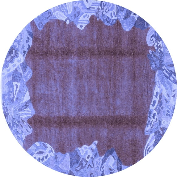 Ahgly Company Machine Washable Indoor Round Abstract Blue Modern Area Rugs, 6' Round