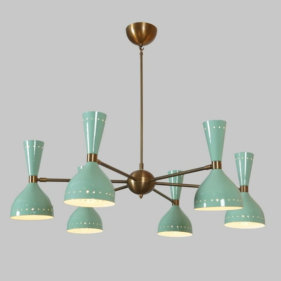 Stilnovo Style 5 Arm 12 Lights Shade Sputnik Chandelier Light Fixture Mid Century Brass Chandelier