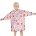 thumbnail image 3 of Pink Cow Milk Strawberry Pattern Blanket Hoodies for Kids 6-13YR Oversize Wearable Blanket Hoodies for Boys Girls Teens, 3 of 7