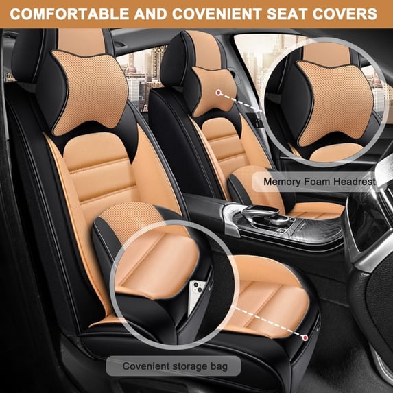 Fit for Ford Fusion 2013 Seat Cover, Orange and Black Car Seat Covers, Premium Leather Full Set of 5 Seats With a Headrest and Lumbar Support Waterproof, Protect Car Seats