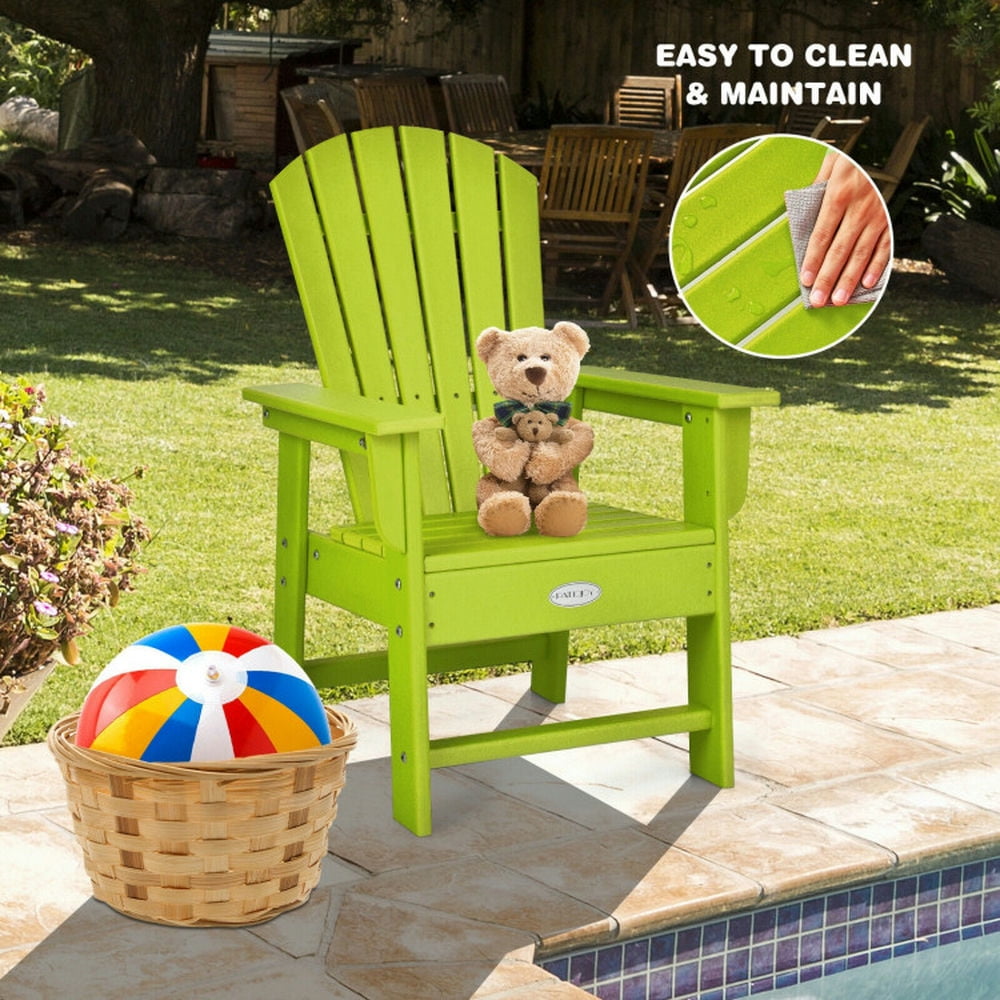 Resenkos Patio Kids' Adirondack Chair with Ergonomic Backrest-Green, Kids Chairs for Kids