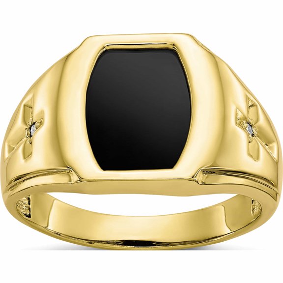 10K Yellow Gold Onyx & .01Ct Diamond Mens Cross Ring (Size 10) Made In United States 10x32