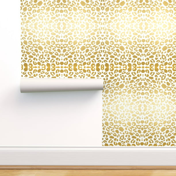 Peel & Stick Wallpaper Swatch - Gold Leopard Print Black Animal White  Custom Removable Wallpaper by Spoonflower 