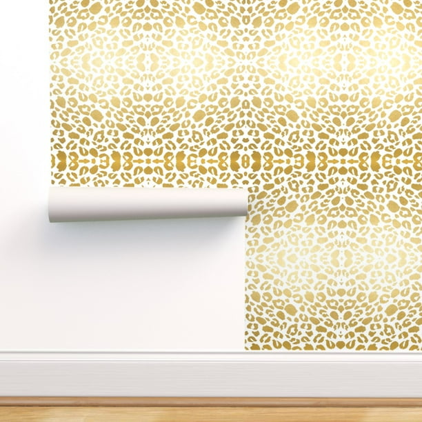 Peel & Stick Wallpaper Swatch - Gold Leopard Print Black Animal White Custom Removable Wallpaper by Spoonflower Peel & Stick Wallpaper Swatch - Gold Leopard Print Black Animal White Custom Removable Wallpaper by Spoonflower