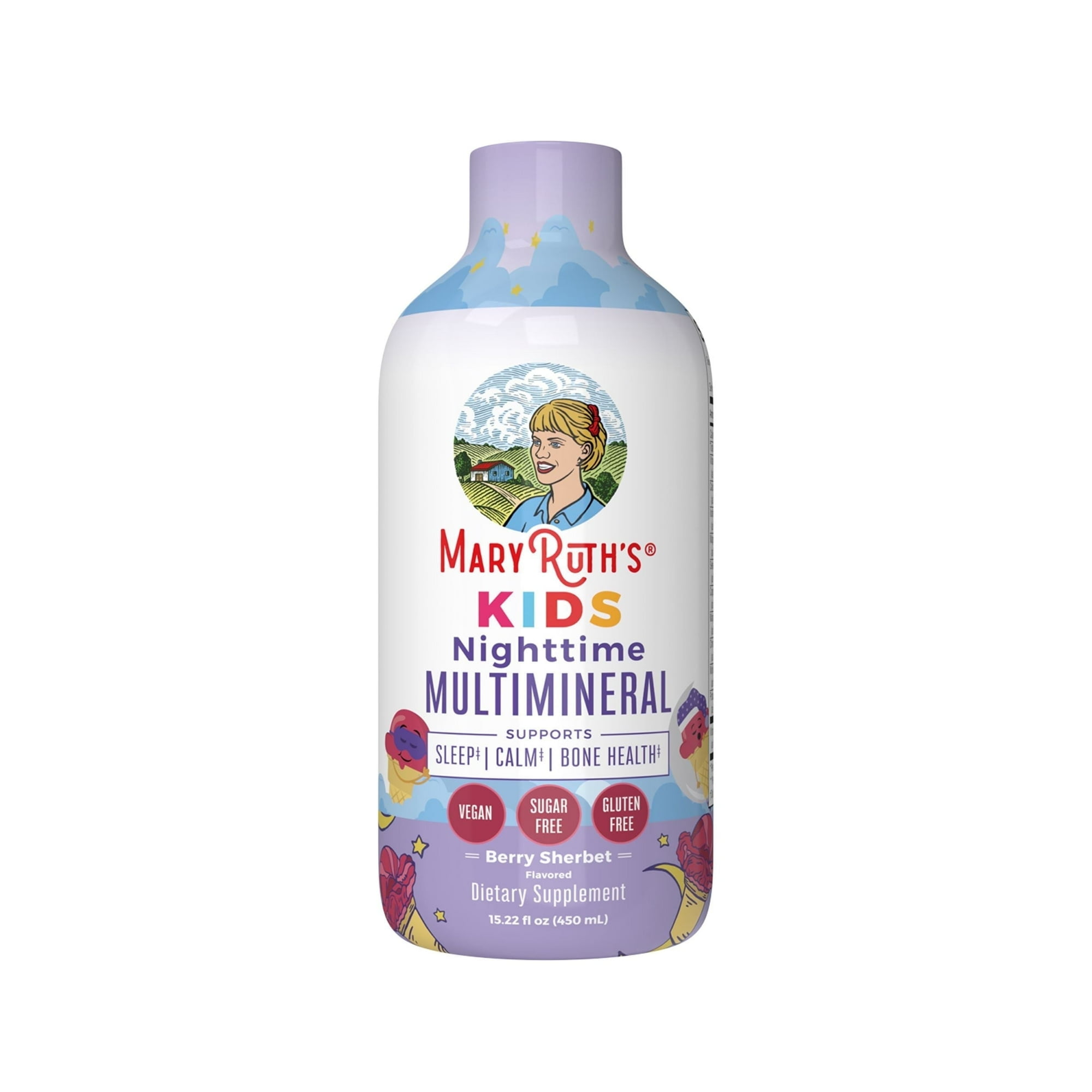 MaryRuth Organics Kids Liquid Nighttime Multimineral for Children's Health, Berry Sherbet, Sugar Free, 15.22 fl oz