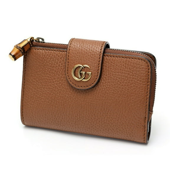 Pre-Owned GUCCI Double G Medium Wallet with Bamboo, Bi-fold 739498 Brown S-158356 (Good)